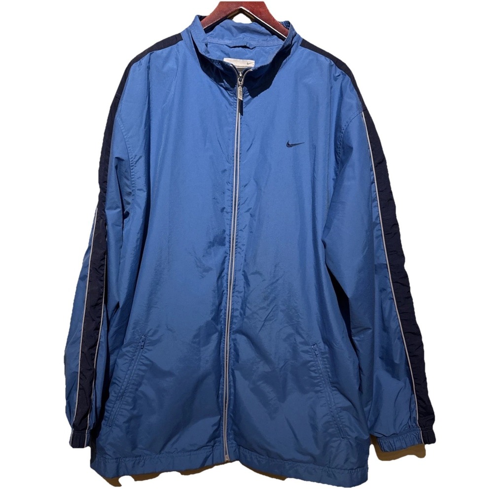 Vintage Nike Jacket Mens XL Blue Dark Blue Stripe Lined Windbreaker Zip 90s USA